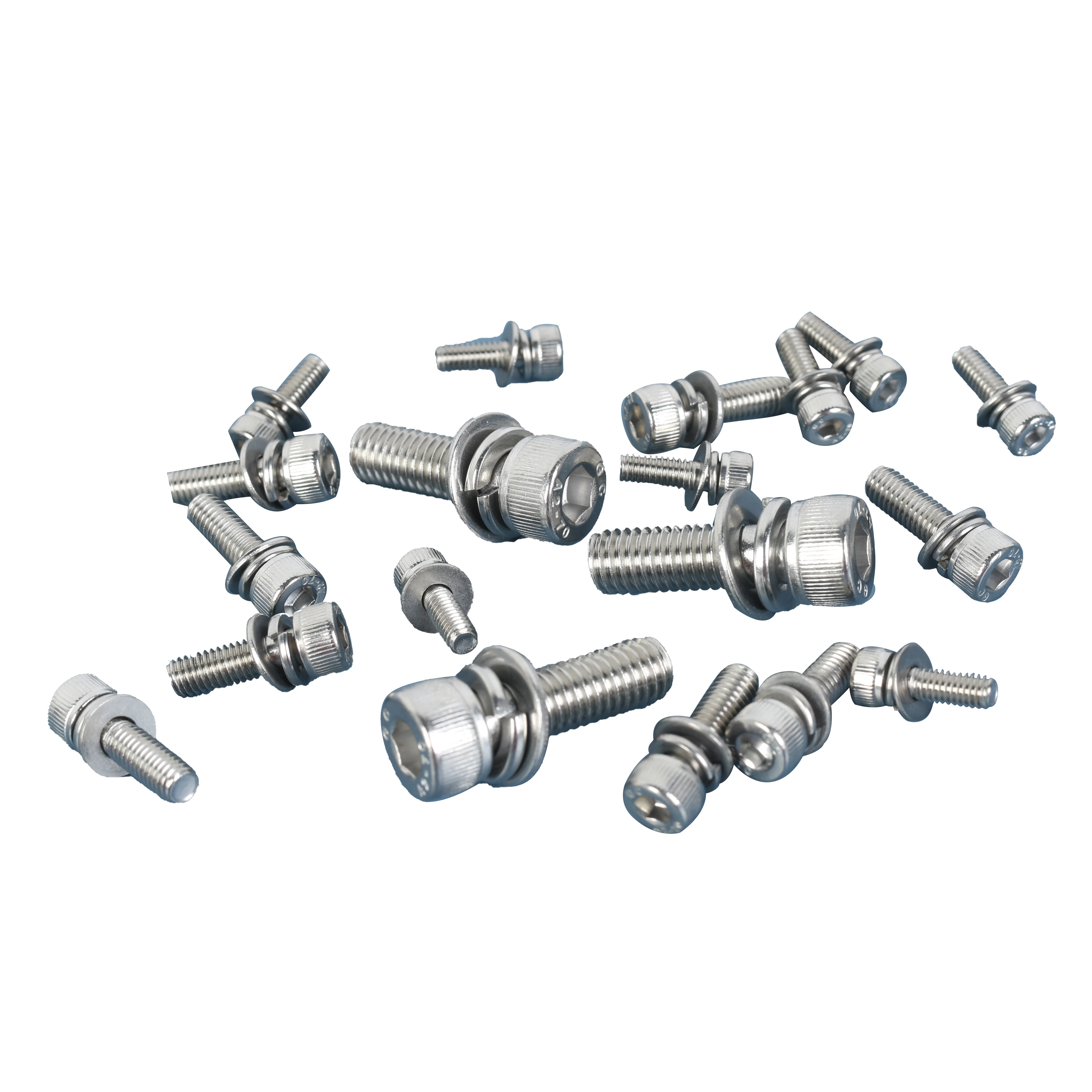 SEMS screws DIN912  Stainless Steel A2-70 SS304 hex socket combination Screws with flat and spring washer Knurled Head bolts