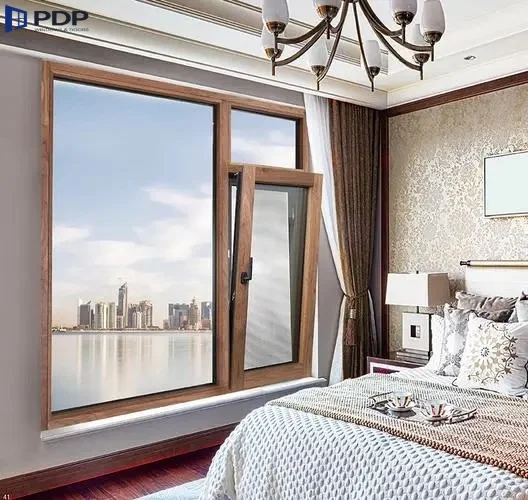 Tilt and Turn Triple 6mm Tempered Glass Window Double Glazed Aluminum Clad Wood Passive House Window