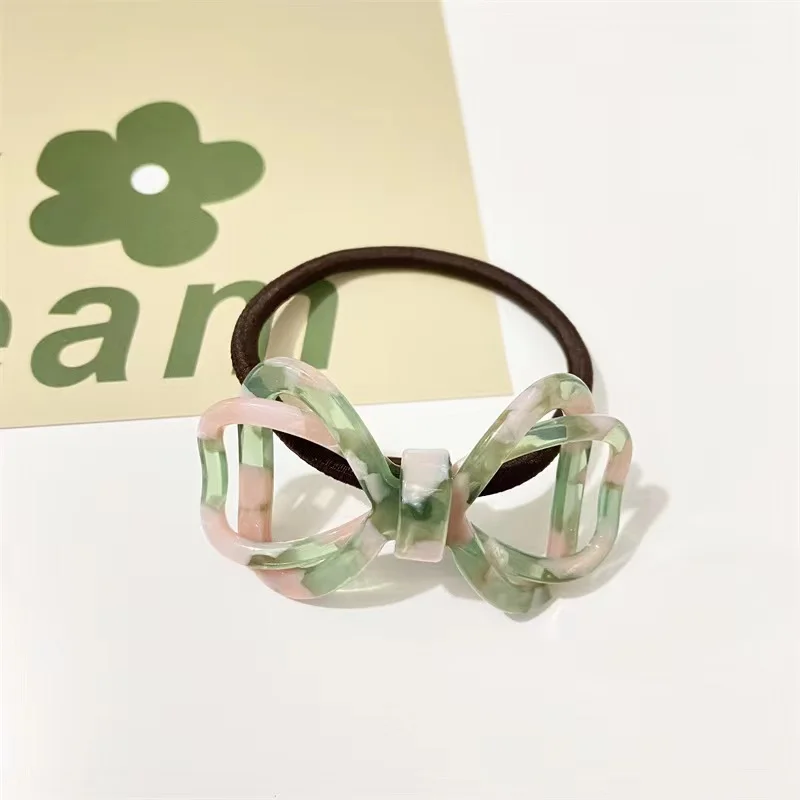 New elegant acetate bow design girls elastic rubber hair ties for thick hair girls Simple fashion elastic band Women Hair rope