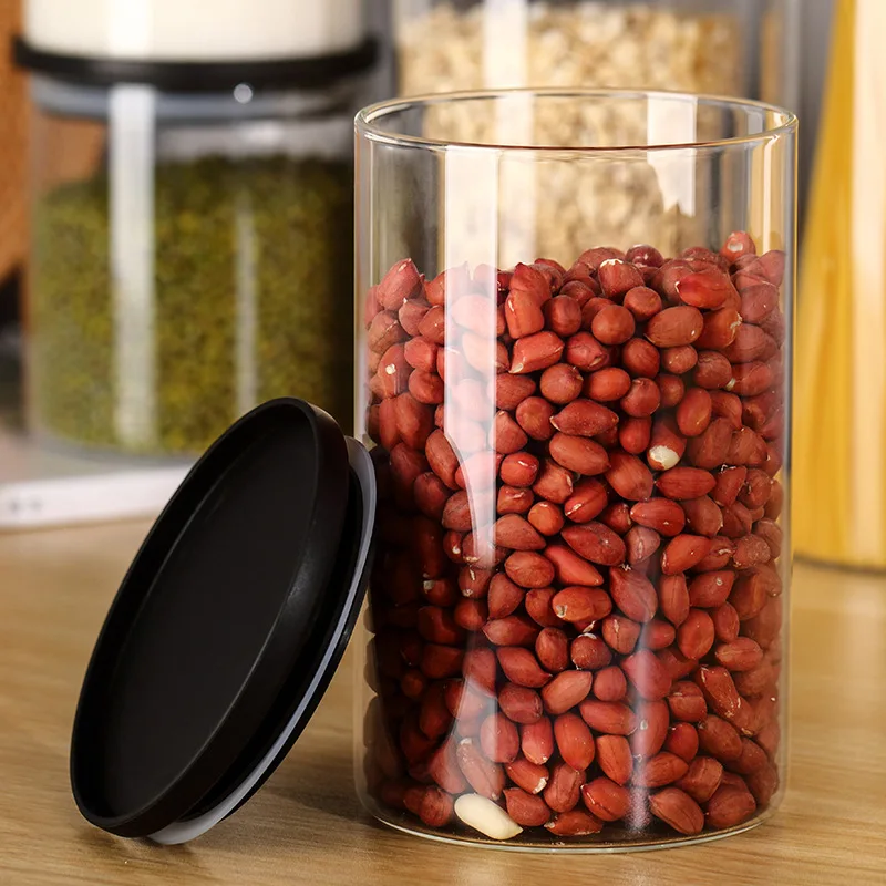 kitchen Borosilicate glass airtight Container Food Spice Coffee Storage jar set of 5 with Bamboo Lids