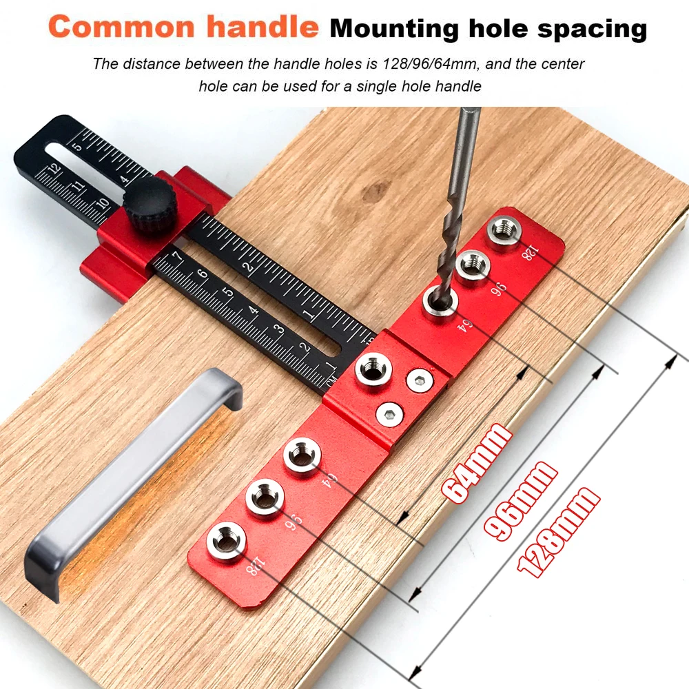 Adjustable Woodworking Drilling Locator Aluminum Alloy Drawer Cabinet Door Handle Hole Drill Guide Hardware Template Tool