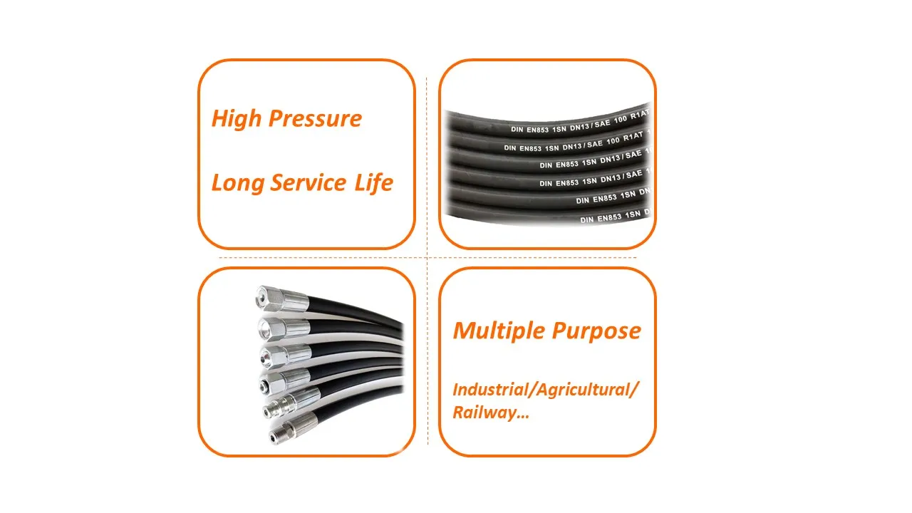 Top Factory SAE 100 R1AT/EN 853 1SN SAE 100 R2AT/EN 853 2SN Synthetic Wire Braided Hydraulic Rubber Hose for Industry