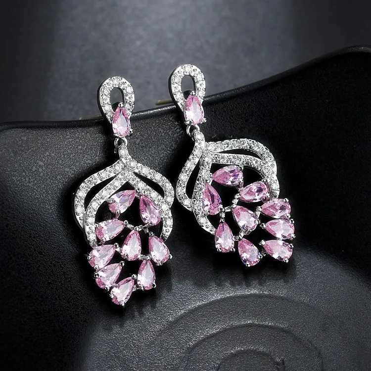 big crystal rose red color chandelier earrings ladies gift high quality hot sale wedding zircon earring