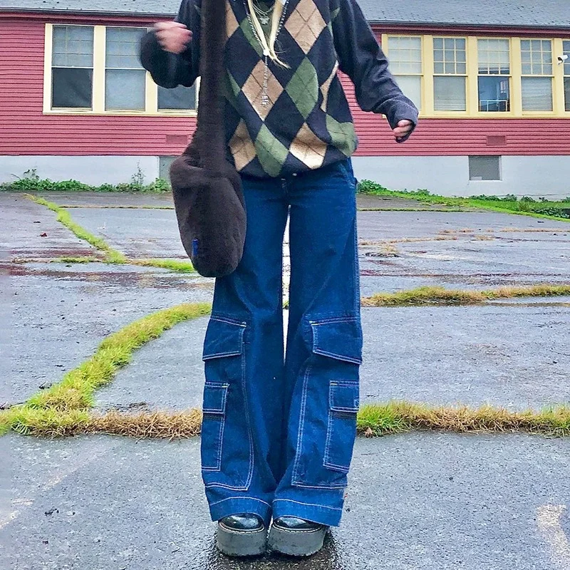 Новинка 2021, модные винтажные джинсы с высокой талией, лоскутные пикантные повседневные джинсы с карманами, брюки из денима