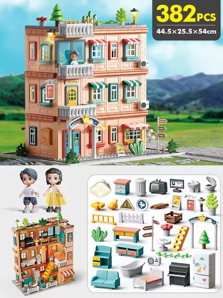 new style children dollhouse house building blocks toys sound and light big villa building blocks princess castle toys set