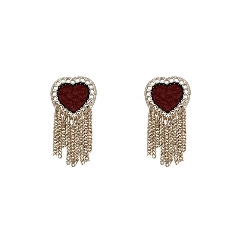 2022 hot Ins Tide High-end French Leather Love Earrings female  Small Tassel Simple Earrings Wholesale
