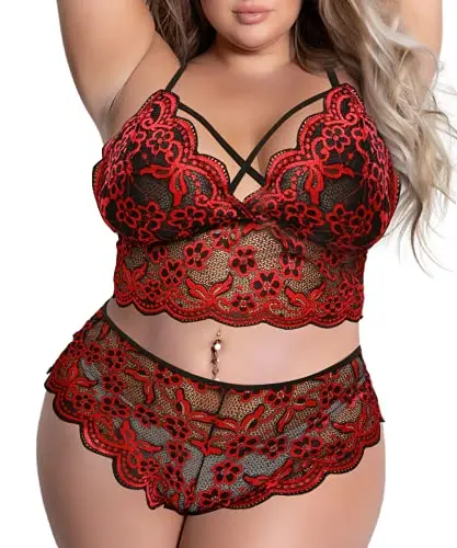 Wholesale High Waist Plus Size Lingerie for Women XL Sexy V-Neck Floral Transparent Lace Thongs and Briefs with Plain Pattern