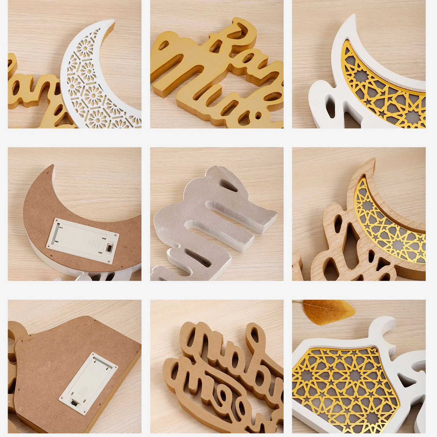 Ramadan Mubarak Eid Moon Islamic Home Decor Wooden Table Decorations Eid Mubarak LED Light Ornaments For Islam Party