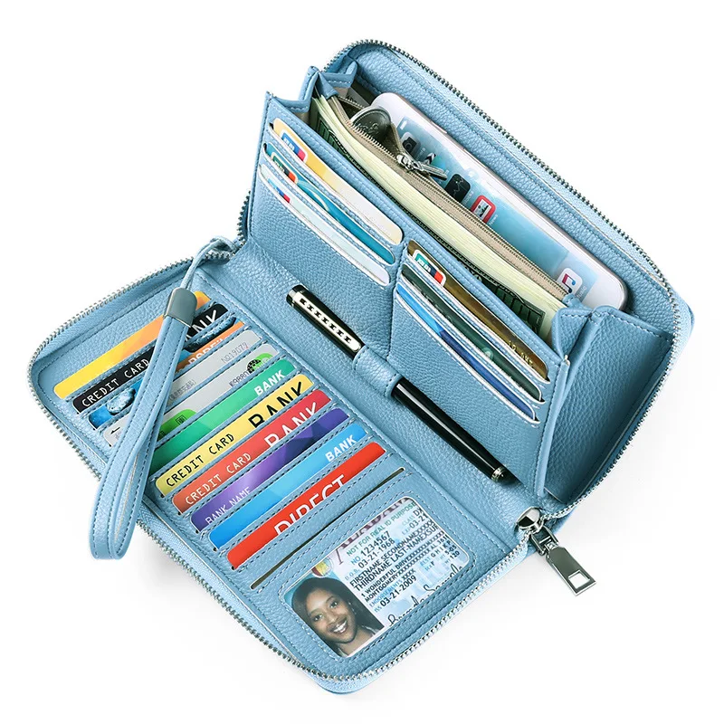 Amazon 2022 cell phone wallet hot sale PU leather custom fashionable long zip women wallet