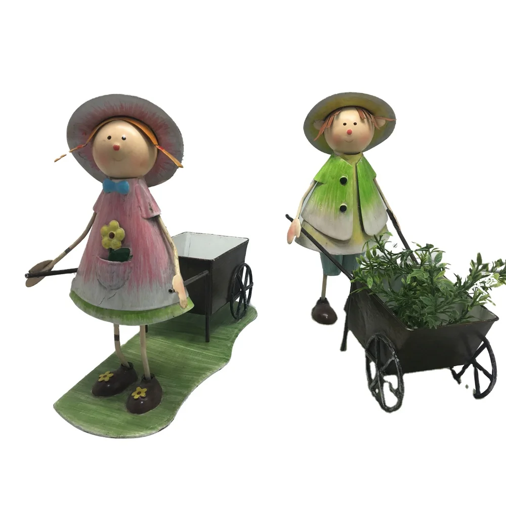 Handmade Durable Metal Craft Garden Decoration Boy and Girl Flower Pot for Outdoor Ornament