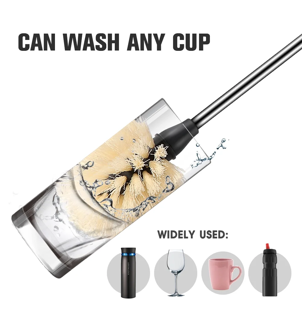 Masthome eco-friendly Bamboo handle holder Nylon bristle steel cleaning water bottle brush