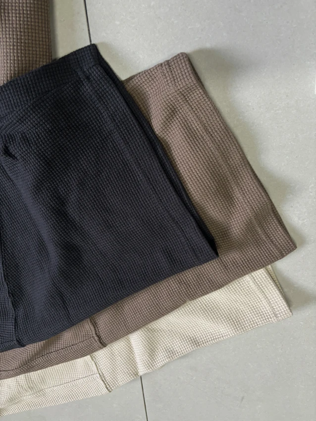 Thermal Waffle Knit T Shirts Custom Mens Short Sleeve Long Sleeve Cotton Waffle Soft Blank Solid Men Slim Fitted T-Shirt