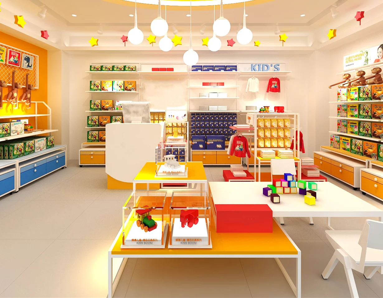 Красивая Детская витрина для магазина красочных игрушек дизайн интерьера