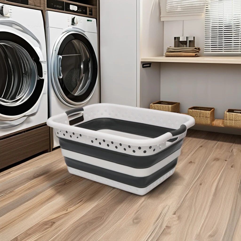 Large Capacity Collapsible 37L Folding Laundry Storage Basket Organize Clothing and Bags with Foldable Plastic Container