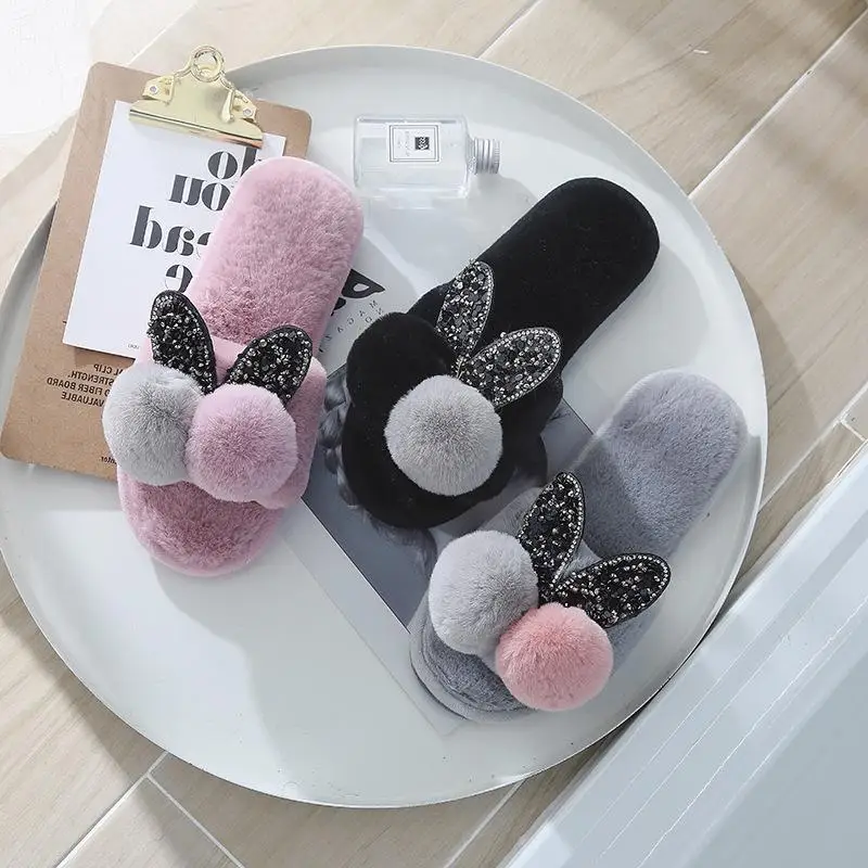 2023 popular Slides Slippers lovely rabbit plush slippers cartoon design ladies bedroom Slipper