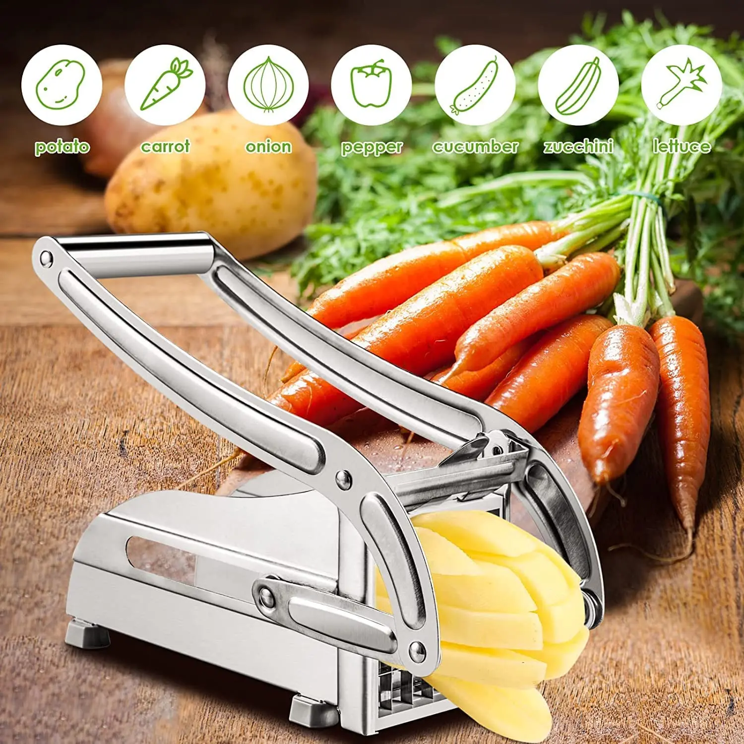 Sturdy Kitchen Gadgets Stainless Steel Vegetable Fruit Chips Slicer Manual Potato Cutter French Fries Cutter