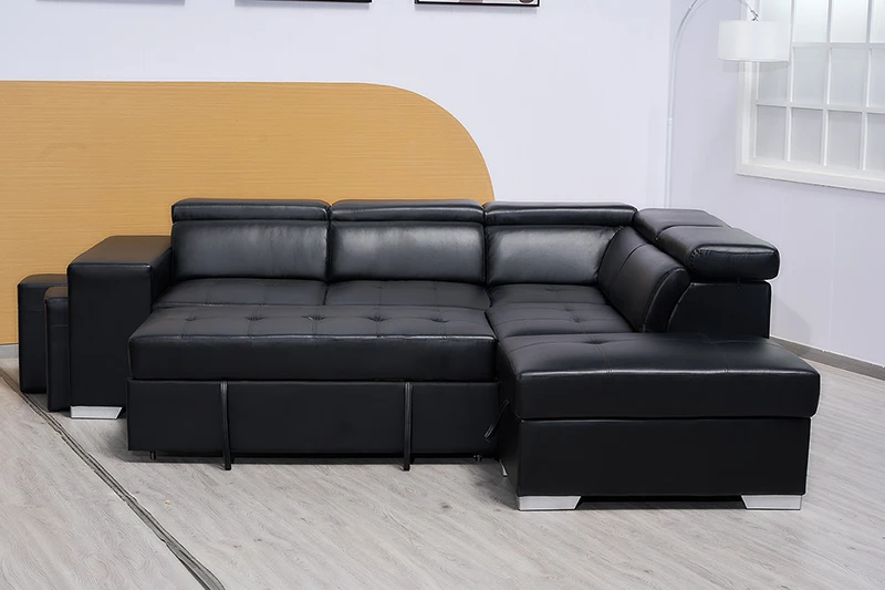 Modern Sleeper Couch Corner Sofa Bed Cream Color Microfiber Fabric Cheap Sofa Bed Pull Out Space Saving L Shape Sofa Bed