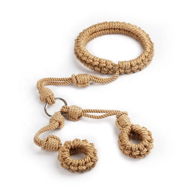 Latest Design BDSM Shiba ri Hemp Cotton Rope Bondage Restraints Gear Leash Neck Collar and Wrist Hand Cuff Combo Set