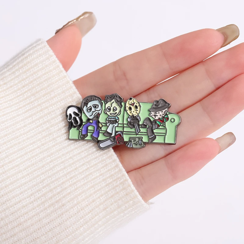 Cartoon Thriller Movie Chainsaw Enamel Brooch Green Sofa Backpack Badge Clothing Accessories Gift Jewelry for Friends