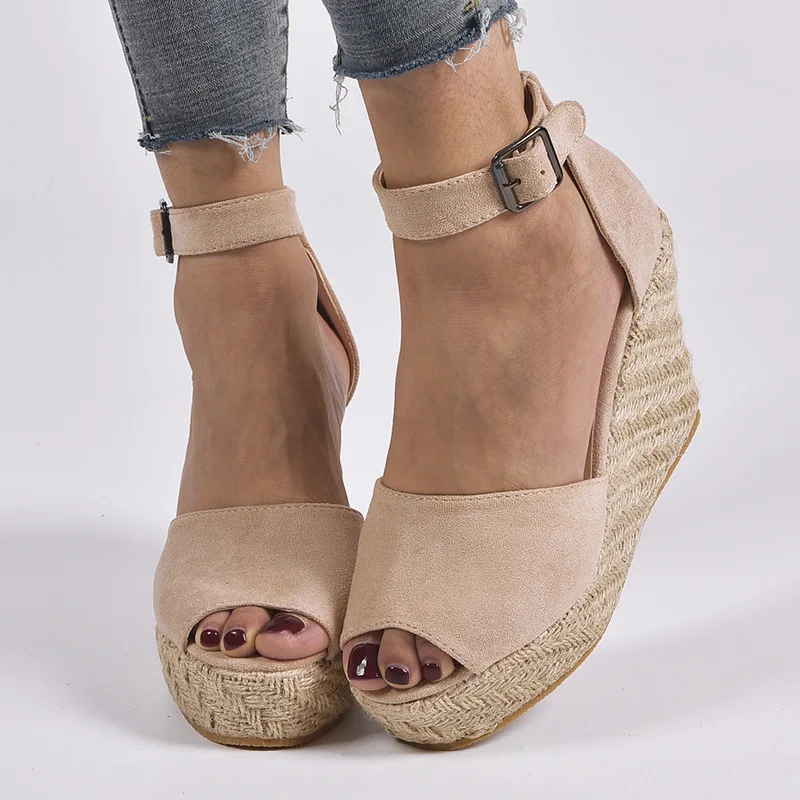 Woman Sandals Shoes Summer Wedges Pumps High Heels Platform Peep Toe Buckle Strap Fashion Breathable Gladiator Plus Size 34-43