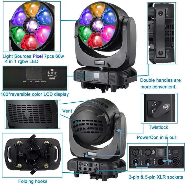 Super Beam Wash 7x60W RGBW Pixel Control Big Eye DMX Professional Stage LED Moving Head with Zoom