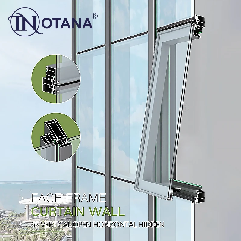 Aluminum Manufacturer Direct Sales Structure Firm Glass Curtain Wall Gray 65 Vertical Visible Horizontal Hidden Curtain Wall