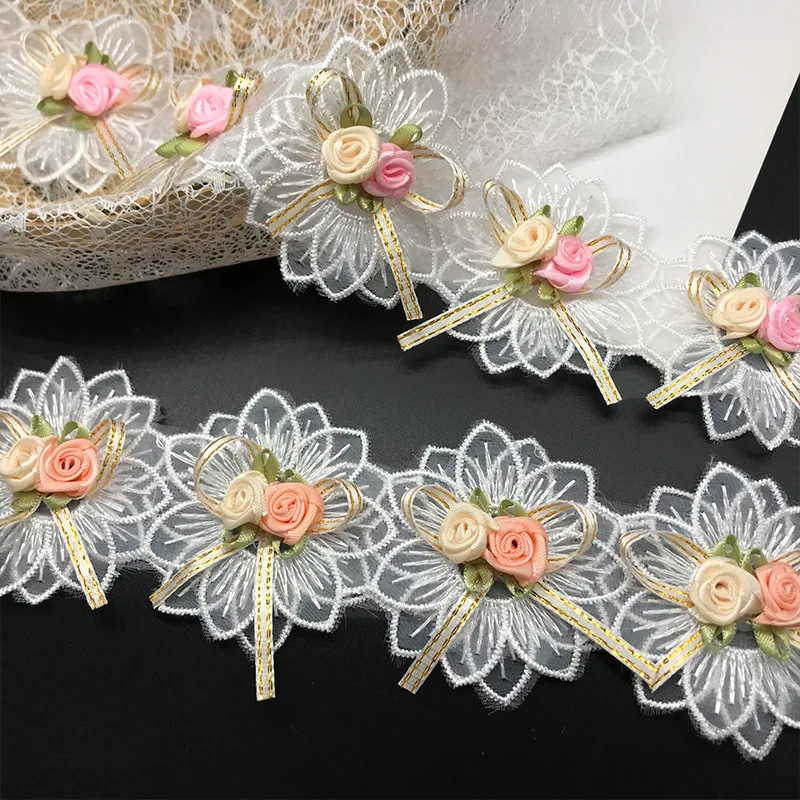 New Fashion Mesh 3d flower Embroidery Lace Trimming for clothing