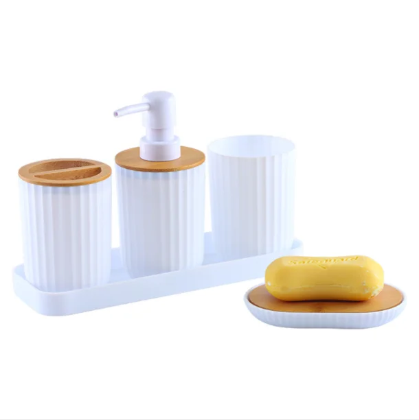Custom Logo Bathroom Accessories Five-piece Suit Set Tooth-Brushing Cup Press Emulsion Bottle Sets