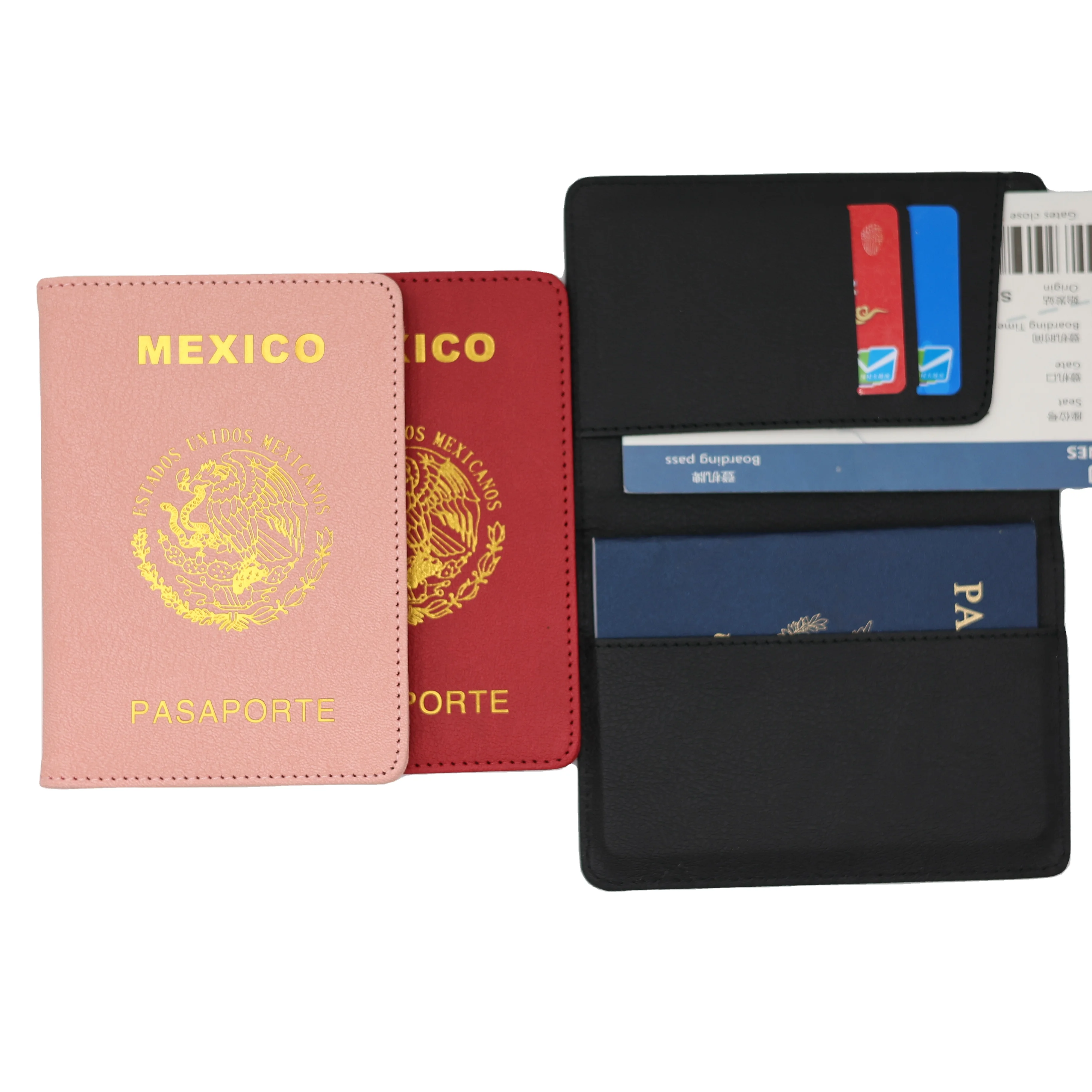 Mexico Logo passport holder leather Card Bag golden passport cover business gift travel wallet certificate bags PU passport case