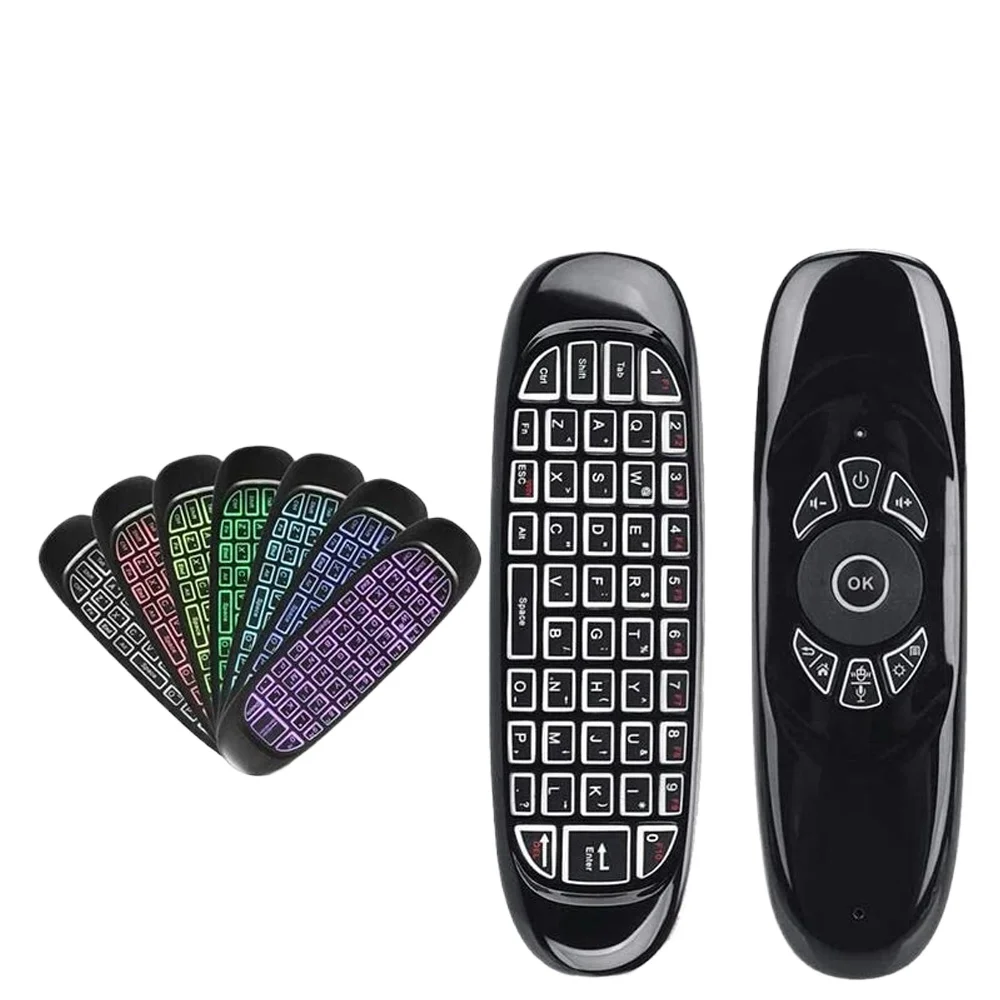Factory Wholesale English French Russian C120 Remote Control 2.4G Wireless Air Mouse Gyro C120 with mini Keyboard for android tv