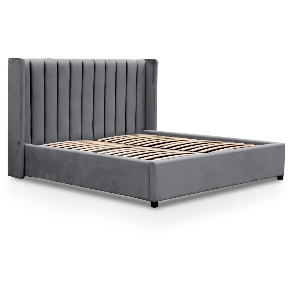 High Platform Queen Size Bed Modern Bed Frame With velvet high Headboard