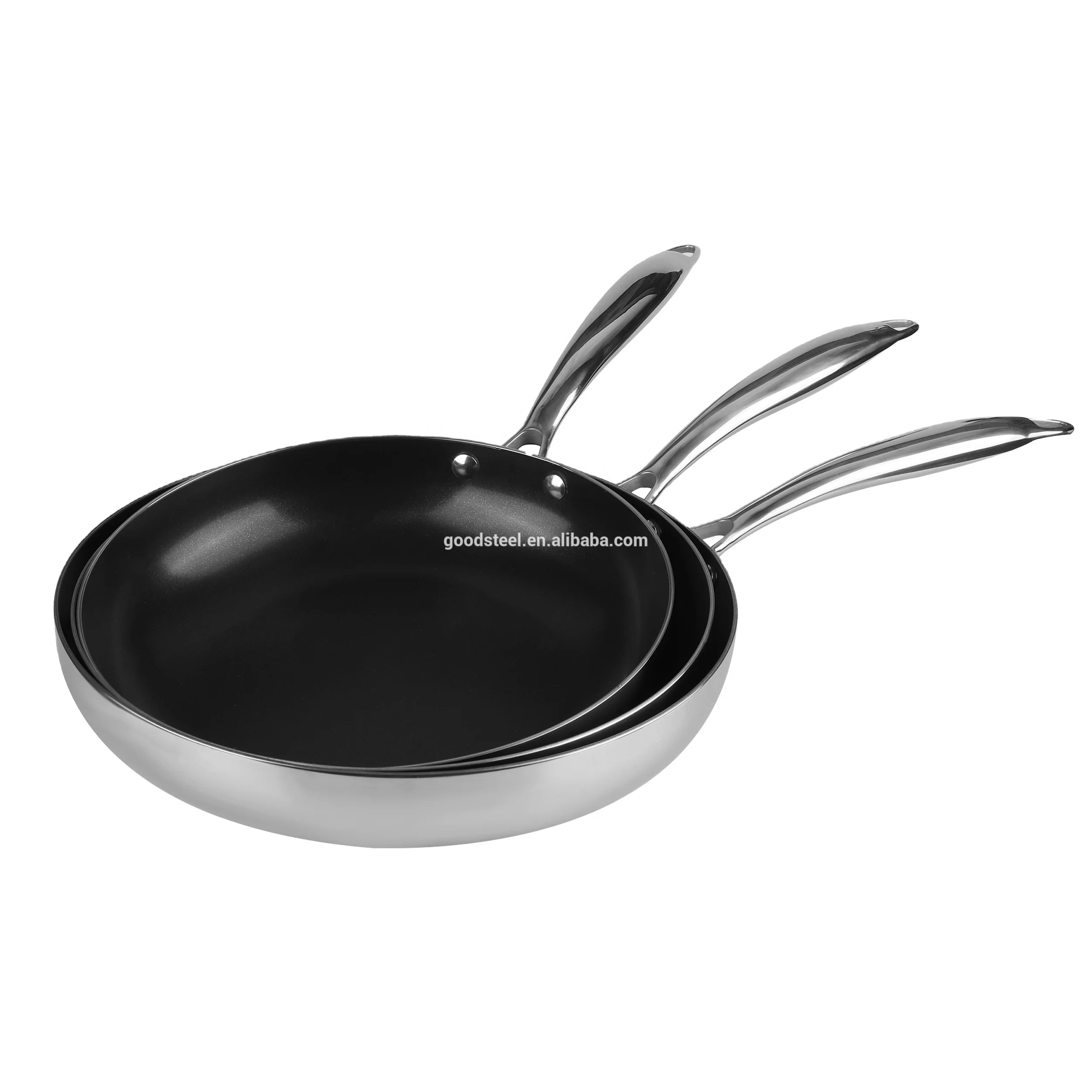 24 26 28cm 3-layer stainless steel frypan with nonstick  Stainless Steel Skillet  24cm Diameters Metal Pan
