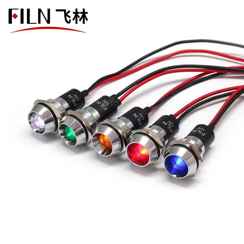FILN Yueqing metal 220v red yellow blue color water heater pilot lamp 16mm indicator light led signal lamp with wire