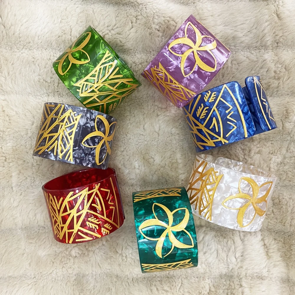 Fashion island bangles bracelets acrylic shell bangles with gold epoxy tortoise shell jewelry plastic cuff bangles BR-1003