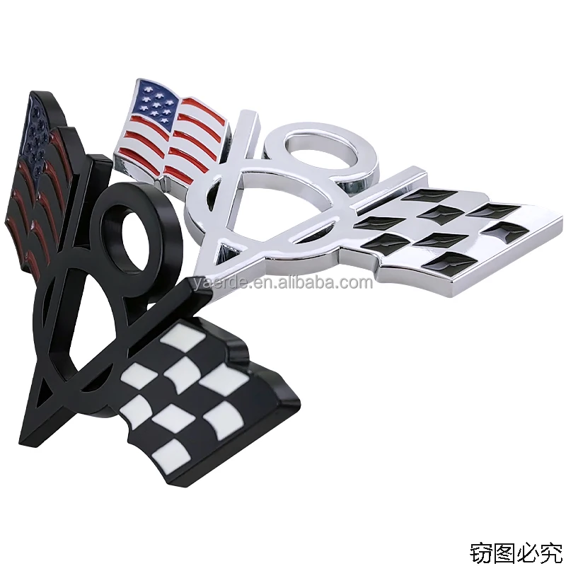 V8 Metal Car Sticker Racing Flag National Flag Modified Sticker,Manufacturers customize car stickers with superglue personality