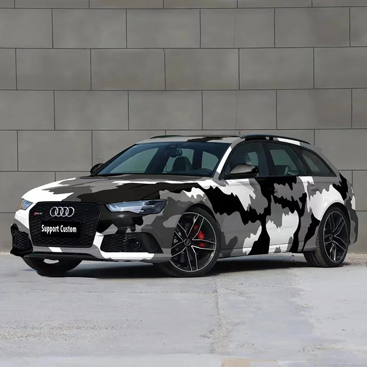 5 years durability Auto vehicle car body wrap vinyl yellow black and white camouflage vinyl wrap