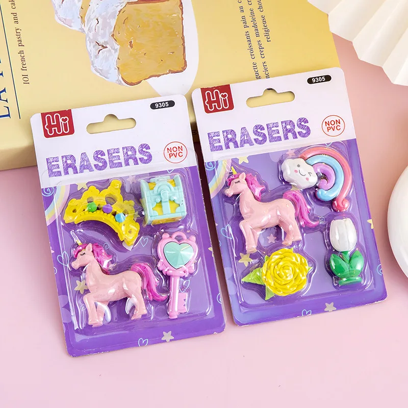 Wholesale school stationery gifts cartoon cute kawaii unicorn eraser for kids