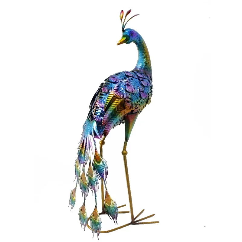 hand painting outdoor statue lawn decor iron metal garden Peacock Bird