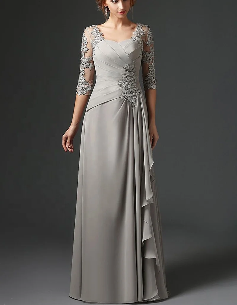 Плиссированное Платье трапециевидной формы на свадебную вечеринку для женщин Длинные Стиль Кружева шифон, платье для мамы; Обувь под свадебное платье для невесты