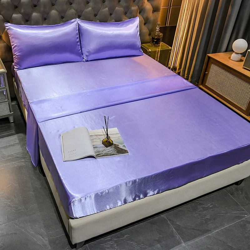 
Amazon Hot Sale High Quality Solid Solid Color Satin Microfiber Bed Cover Bed Sheet Pillowcase 