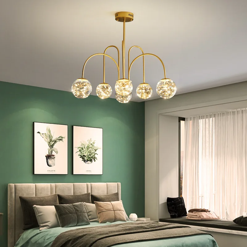 Luxury Chandeliers Nordic Style Bubble Glass Ball Golden Copper Pendant Light Bedroom Living Room