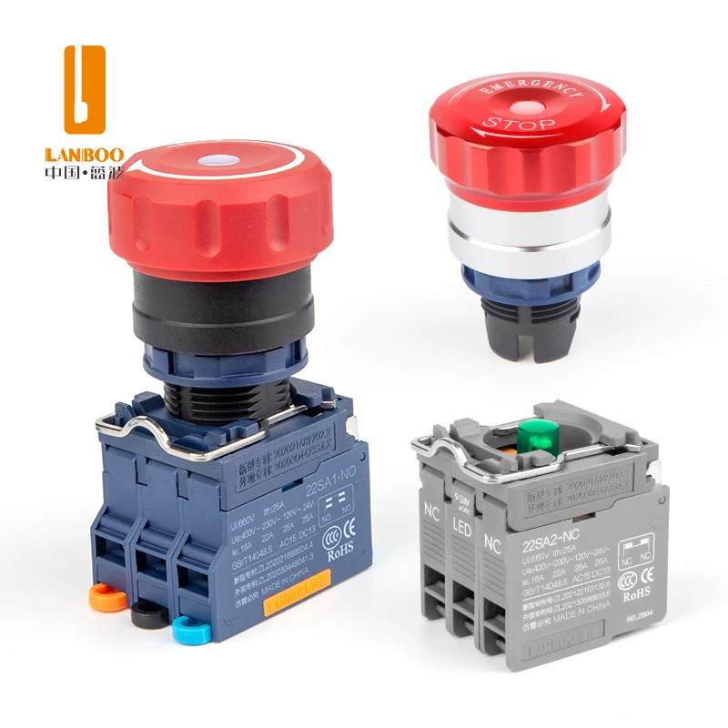 LANBOO Safe High Current Series Mushroom Head Waterproof With Light Emergency Stop Switch