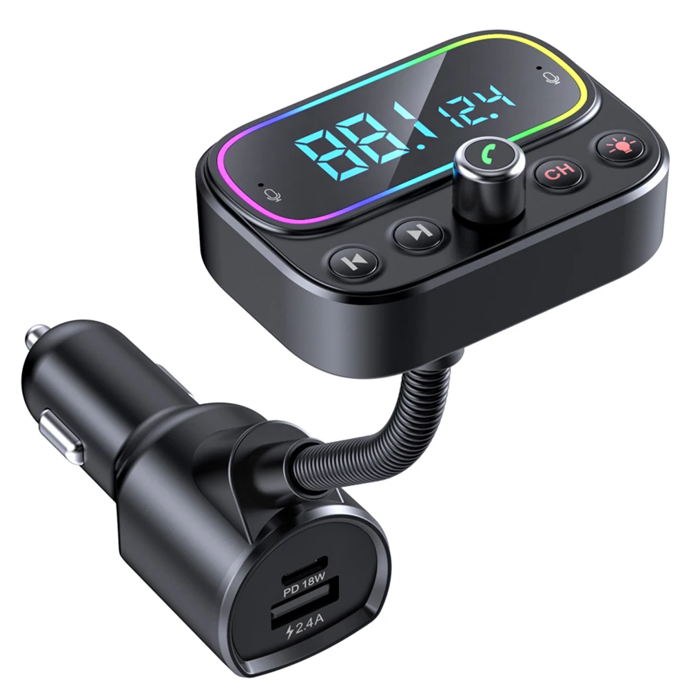AGETUNR T67 BT V5.0 USB Type-c Handsfree Qc3.0 Fast Car Charger MP3 Player AUX Out Dual Mic Fm Transmitter Modulator for Car