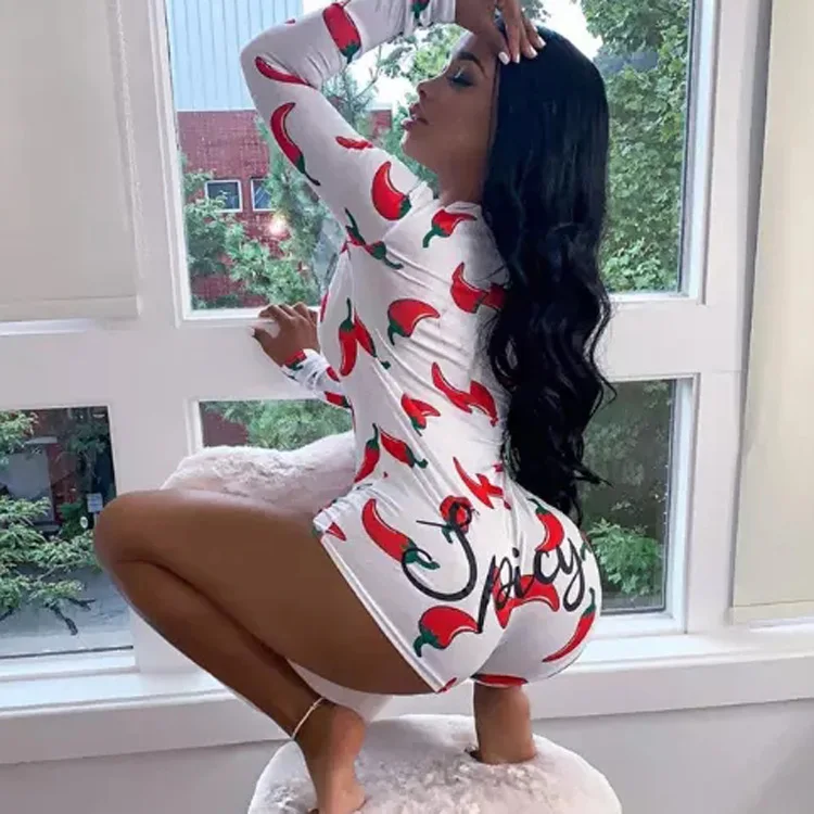 Women Onesie Pajama V Neck Bodycon Short Long Sleeve Bodysuit Sleepwear Romper Pajamas For Adult