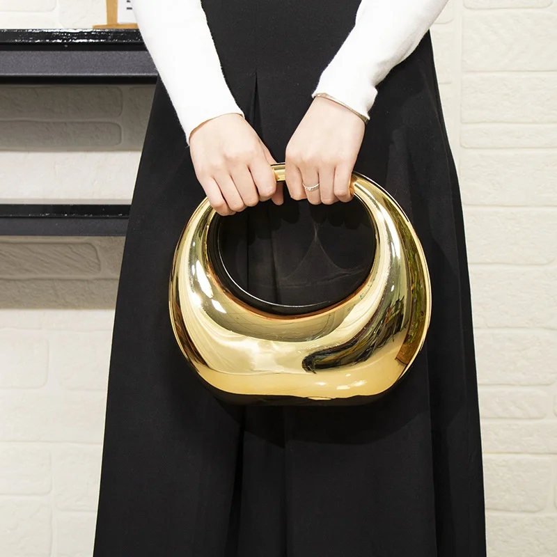 2024 New Fashion PVC Purses And Handbags Luxury Women Chain Shoulder Hot Golden Handbag Ladies Half Moon Embellished Clutch Bag