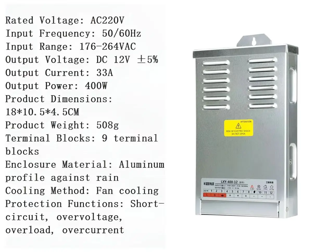 Brand New Switching power supplies 12V33A 400W Rainproof aluminum profiles