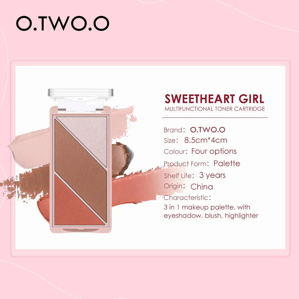 O.TWO.O New Arrival 3 IN 1 Makeup palette Blusher Highlights Shadows 4 types of colors blusher palette