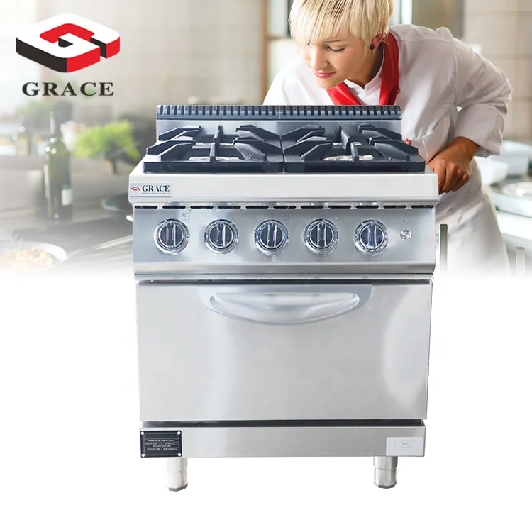 GRACE Commercial  Kitchen Freestanding Stainless Steel 4 Burners Stove with Oven