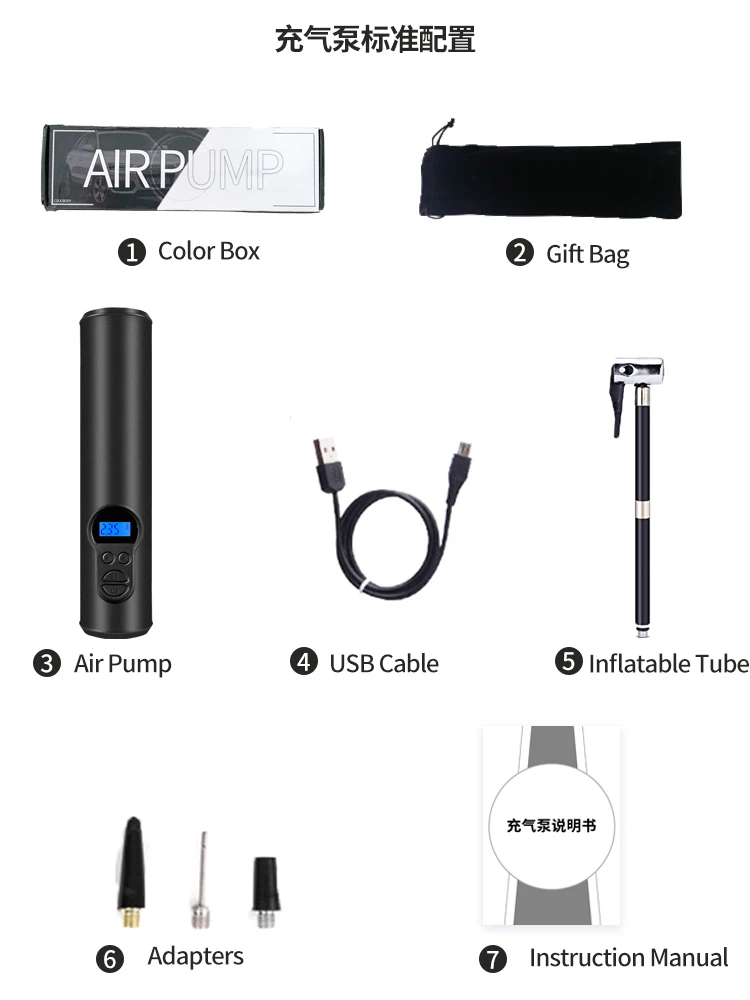 Factory Direct Sale Portable Air Pump Compressor Car Bike Tire Inflator Cordless Air Pump Electric Inflator With Led Light