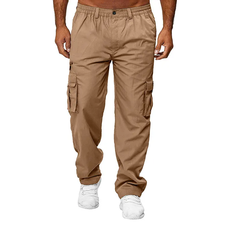 Factory casual trousers solid color flap pocket custom logo loose straight sports outdoor cargo pants men